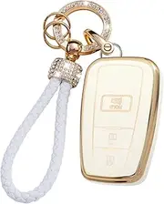 ontto TPU Car key fob cover Compatible with Toyota 2018-2024 Highlander RAV4 Camry Avalon C-HR Corolla GT86 key holder Smart case Shell keyring keychain auto bling styling accessories 3 buttons B