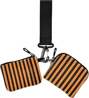 [Amooorous] Halloween Orange Black Lines Women's Coin Pouches Card Holder Large Capacity Coin Purse Change Holder with Keychain for Daily Use 2 Pcs, Halloween orange black lines, 1 size, Casual