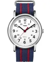 Timex T2N747 Weekender Slip Thru Blue and Red Stripe Nylon Strap Watch