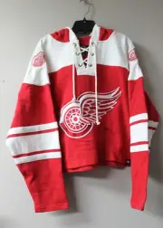 New NHL Detroit Red Wings old time style Lacer mid weight cotton hoodie women L