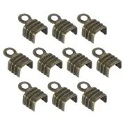 100Pcs 4 x 6.5mm Fold Over Cord Ends, Cord Tips Leather Rope End Caps, Bronze