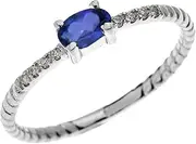 [Dainty and Elegant Gold Rings] Dainty 10k White Gold Diamond and Solitaire Oval Sapphire Rope Design Stackable/Proposal Ring