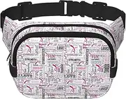 [YANYU] Gymnastics Pink Print Square Double Layer bag Waist Bag Trendy Pack Travel Bag with Adjustable Bel, Black, One Size