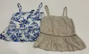 2x Ladies size 10 DOTTI Blue Floral & Brown Dot Linen Tops *NEW* RRP $79.90