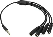 1PC Stereo Splitter Audio Cable 3Pole 3.5mm Male Plug to 4X 1/8inch 3.5mm Female Adapter Cable for Walkman Computer Portable Media Player Black