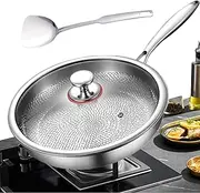 Titanium Steel Frying Pan | Frying Pans Nonstick with Lid and Spatula | Kitchen Utensils Gadgets for Cooking Searing Baking Steak Fish Pancake Camping Restaurant