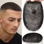 Mens Black Natural Human Hair Topper Toupee PU Hairpiece Wig Short Buzz Cut Male