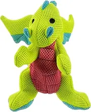 goDog Mesh Dragons Squeaky Plush Dog Toy, Double Chew Guard Technology - Green, Small