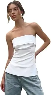 [Generic] Women's Textured Summer Long Tube Tops Two Layers Side Split Asymmetrical Strapless Tank Bandeau Top