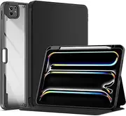 ProCase Smart Case for iPad Pro 11 Inch 2024 M4 with Pencil Holder, Clear Back Slim Tri-Angle Folio Stand Shell Tablet Cover for iPad Pro 11” 2024 5th Generation -Black