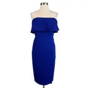 Aidan Mattox Women's Cocktail Dress Size 10 Blue Strapless Ruffled Sheath