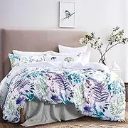 Luxton Botanical Leaf Floral Quilt Cover Set, Single Size 2pcs Marina Turquoise Purple Blue Flower Doona Cover Set (Single Size)