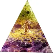 Tree Orgonite Pyramid with Positive Reiki Energy Generator Amethyst Peridot Crystal Healing Orgone Collection Wealth Lucky Meditation Tool