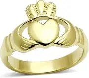 [Eternal Sparkles] Women's Stainless Steel Ion Gold-Plated Claddagh Ring