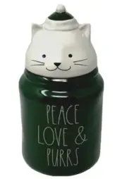 Rae Dunn Ceramic Santa Cat Peace Love & Purrs Jar New in Box