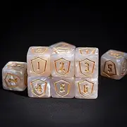HDdais 10pc 16MM Game Dice Set, Standard 6 Sided Dice Set with Portable Leather Pouch, Shield Pattern, for D&D RPG Tabletop Game or Teaching Math(White)