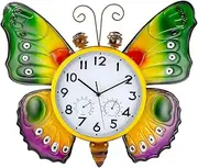 HOBYLUBY Large Outdoor Clock Silent Non-Ticking, Butterfly Outdoor Wall Clock with Thermometer & Humidity Decorative Outdoor Clocks for Patio, Garden, Home Decor