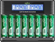 2800 mAh Ni-MH AA Battery with Charger, SUNLYTOUR Pack of 8 2800 mAh AA NI-MH Batteries with 8 Slots AAA AA Charger, Charge up to 1200 Cycles
