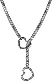 Heart O ring Slip Chain Necklace for Women Stainless Steel Cuban Chain Heart Necklace Punk Rock Collar Necklace Handmade Adjustable Lariat Y Neckla...