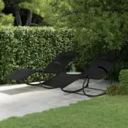 Set Of 2 Lounge Chair Black Rocking Swing Sun Lounger Textilene Steel Frame