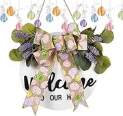 Easter Sign for Front Door | Cute Wooden Front Door Bow Wreath Sign - Farmhouse Decoration, 11.81 inches Wreath Ornament, Unique Home Door Hanger for Porch Front Door