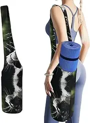 JKLQWH A Black And White Cat Printed Yoga Mat Bag Long Tote with Pockets for Your Yoga Accessories Exercise Yoga Mat Carrier Holder Multi-Functional Storage Bag Holds Most Pilates Mats