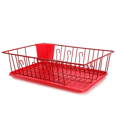 MegaChef 17.5 Inch Red Dish Rack with 14 Plate Positioners and a Detachable U...