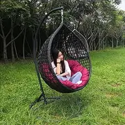 Hanging Double Egg Chair Garden Swing Hammock Chair with Cushions, Garden and Bedroom Indoor/Outdoor Hanging with Cushions (D)
