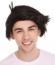 HPO Adult Men's Short Black Retro Cartoon Fred Caveman Wig,HM-1125