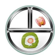 Rurunklee Stainless Steel Divided Plates for Kids, Three Compartments Stainless Steel Dishes Kids Dinnerware, Non-Stick Metal Dishes Portion Control Plate for Home School