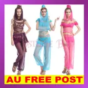 Womens Blue Purple Pink Genie Jasmine Aladdin Belly Dance Fancy Dress Costume