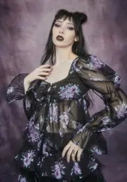 [Widow] Thorns And Thistles Chiffon Floral Peasant Blouse