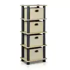 Furinno Storage Chest 4-Tier Open Shelf Removable Bin Drawers LACi Oak - Black