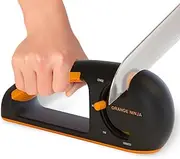 Orange Ninja 4-Stage Knife Sharpener - Premium Kitchen Knife Sharpeners - Adjustable Handheld Manual Knife Sharpeners for Kitchen Knives, Pocket knife Sharpener, Chefs & Serrated Knife by Sharp Pebble