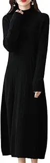 [Zozogag] Ladies Half Turtleneck 100% Cashmere Dress Knit Slim Long Pullover Solid Wool Dress Sweater