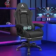 ALFORDSON Computer Gaming Chair with Massage Lumbar Cushion and Footrest, Ergonomic Swivel Recliner Linen Home Ergonomic Desk Chair with Armrest Headrest, Office Chair with Recline (Dark Grey)