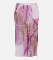 [Dries Van Noten] Dries Van Noten Printed silk midi skirt AU 10 pink