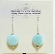 Sterling Silver Natural AMAZONITE Gemstone Disc Dangle Earrings...Handmade USA