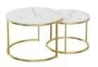 Set of 2 Coffee Table Round Marble Nesting Side End Wooden Round Table Furniture