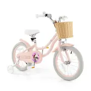 Costway 40cm Bike w/Training Wheels & Retro Basket Adjustable Bicycle 95% Pre-assembled Pink