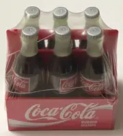 1995 Coca Cola 6 Pack Rubber Stamps 4" Tall Coke Bottle Rare!!