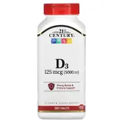 21st Century, Vitamin D3, 125 mcg (5,000 IU), 360 Tablets