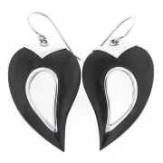 925 Sterling Silver Exotic Sono Wood Sterling Earrings, 1 7/16"