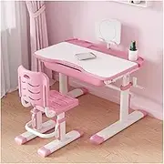 Kids Desk and Chair Set,Height Adjustable Children Study Desk,Study Reading and Drawing Work Station,School Home Learning Tool for Boys and Girls (Color : Pink)