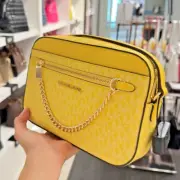 Michael Kors Jet Set Large MK Logo Zip Chain Strap Crossbody Bag (Daisy Yellow)