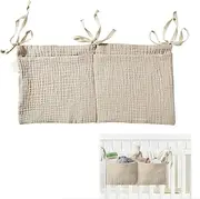 Cfcyhla Baby Bed Organiser, Baby Bed Organiser Hanging, Baby Nursery Organiser, Children's Room Hanging Bed, Organiser Side Cot Baby, Baby Cot Adjustable Organiser for Hanging on Crib (Khaki)