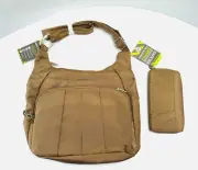 Travelon RFID Blocker Crossbody Anti Theft Tan Purse Hobo Hand Bag & Wallet NWT