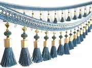 Fringe Trim，Curtain Tassels， 1 Meters Fringe Edging Trim for DIY Curtain Table Decoration Fabric Ribbon Trimming(Light Blue)