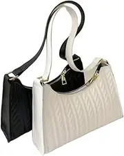 [saiwai] Women Leather Shoulder Bag Pearl Chain Crossbody Bags Classic Purse Clutch Shoulder Tote HandBag with Zipper Closure for Women