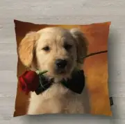 1 Piece Pillow Cover Case 18" X 18" Cotton - HANDSOME PUPY WITH ROSE Theme